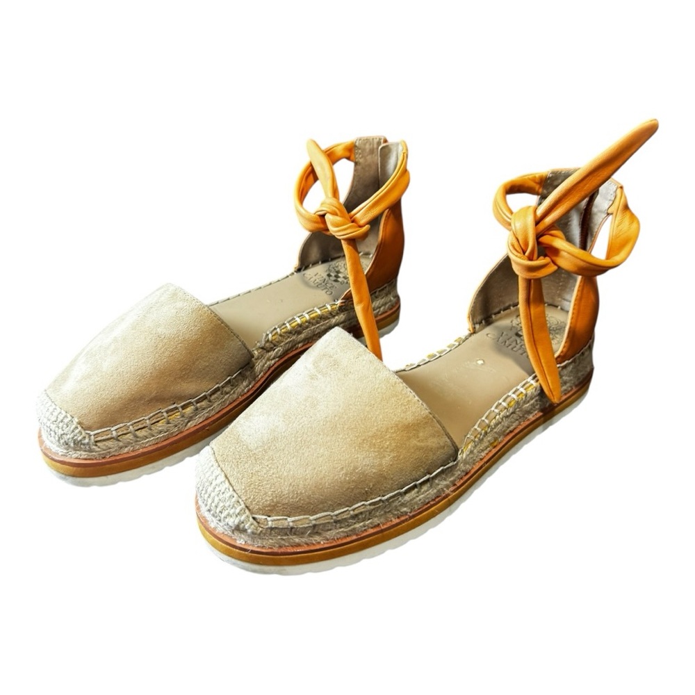 Vince Camuto Orange Strappy Cork Wedge Sandals Back Zip Size 8